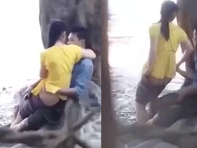 Cute Asian girl gives oral and engages in intercourse at a public park