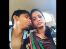 Shy Indian girlfriend kisses with a penis in car
