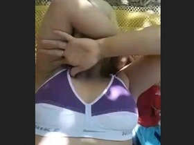 My girlfriend moans loudly outdoors while getting fucked