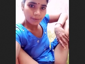 Indian auntie in a blue suit flaunts her natural vagina