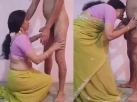 Indian mother assists her son