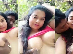 Village girl's outdoor selfie with big boobs and solo play