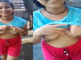 College girl flaunts her perky tits in the great outdoors