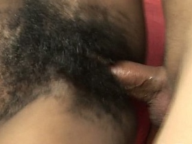 Hairy ebony bitch Jordan gets a big surprise in the video