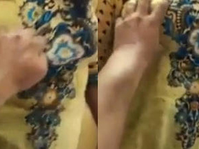 Indian aunty massages her own breasts at home