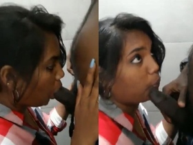 Tamil babe enjoys giving oral pleasure in the bathroom