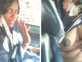 Desi babe with big boobs sucks cock in the backseat of a car