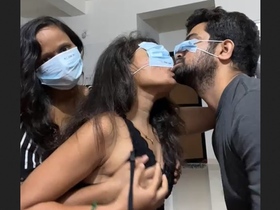 Two seductive Indian women get frisky in the kitchen