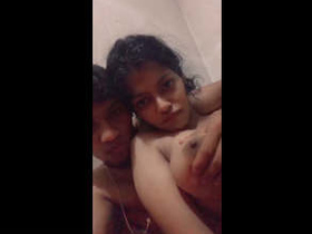 Indian amateur girlfriend's large breasts are fondled on film