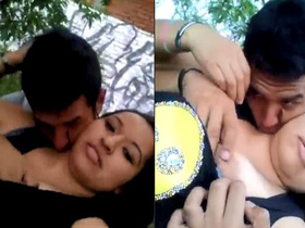 Aroused couple enjoys outdoor pleasure