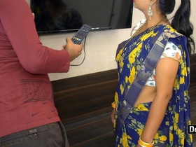 Indian wife entices TV repairman for intimate encounter featuring Hindi dialogue