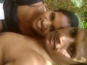 A couple from a small town enjoys outdoor intimacy and breast fondling