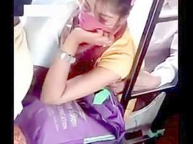 Indian girl's boobs squeezed against chest in public transport