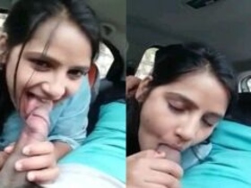 Desi girl gives a blowjob in a car while talking in Hindi