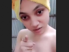 Cute girl in a bathroom gets naughty with her BF