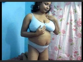 Alluring aunt in blue lingerie