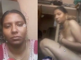 Tamil wife from a village gets fringed in a video call, pleasing her husband