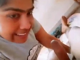 Cute girl with big boobs gives a blowjob and titty fuck