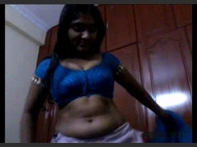 Andhra aunty gets naked and gives a blowjob in sari